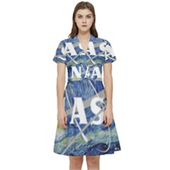 Vincent Van Gogh Starry Night Art Painting Planet Galaxy Short Sleeve Waist Detail Dress by Mog4mog4