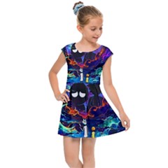 Cartoon Parody In Outer Space Kids  Cap Sleeve Dress by Mog4mog4