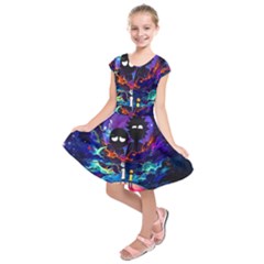 Cartoon Parody In Outer Space Kids  Short Sleeve Dress by Mog4mog4