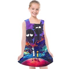 Cartoon Parody In Outer Space Kids  Cross Back Dress by Mog4mog4