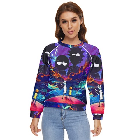 Cartoon Parody In Outer Space Women s Long Sleeve Raglan Tee by Mog4mog4