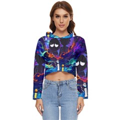 Cartoon Parody In Outer Space Women s Lightweight Cropped Hoodie by Mog4mog4