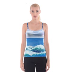 Illustration Landscape Sea Ocean Waves Beach Blue Spaghetti Strap Top by Mog4mog4