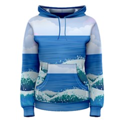 Illustration Landscape Sea Ocean Waves Beach Blue Women s Pullover Hoodie by Mog4mog4