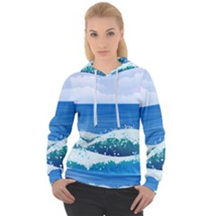 Illustration Landscape Sea Ocean Waves Beach Blue Women s Overhead Hoodie by Mog4mog4