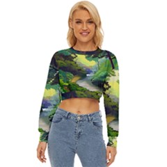 Landscape Illustration Nature Forest River Water Lightweight Long Sleeve Sweatshirt by Mog4mog4