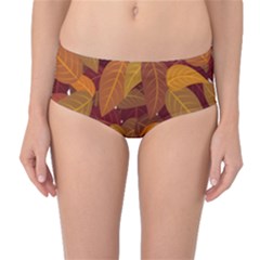 Watercolor Leaves Leaf Orange Mid-waist Bikini Bottoms