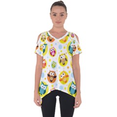Owl Bird Cartoon Cut Out Side Drop Tee by Bakwanart