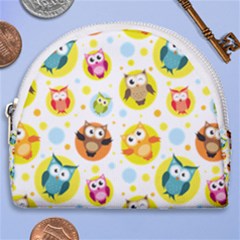 Owl Bird Cartoon Horseshoe Style Canvas Pouch by Bakwanart