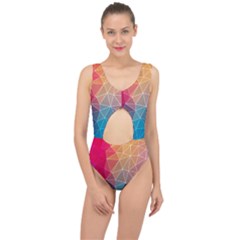 Multicolored Geometric Origami Idea Pattern Center Cut Out Swimsuit by Bakwanart