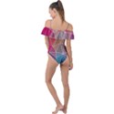 Multicolored Geometric Origami Idea Pattern Frill Detail One Piece Swimsuit View2