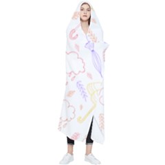 Weather Umbrella Rain Cloud Seamless Doodle Pattern Wearable Blanket by Bakwanart