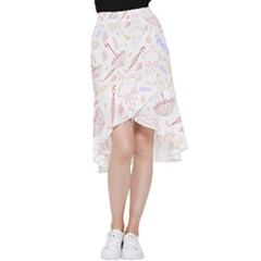 Weather Umbrella Rain Cloud Seamless Doodle Pattern Frill Hi Low Chiffon Skirt by Bakwanart