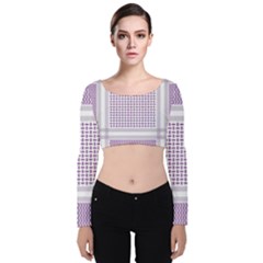 Square Purple Pattern Bead Purple Keffiyeh Purple Geometric Headdress Angle Violet Rectangle Velvet Long Sleeve Crop Top