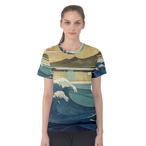 Sea Asia, Waves Japanese Art The Great Wave Off Kanagawa Women s Cotton Tee by Bakwanart