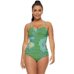 Green Retro Games Pattern Retro Full Coverage Swimsuit by Bakwanart