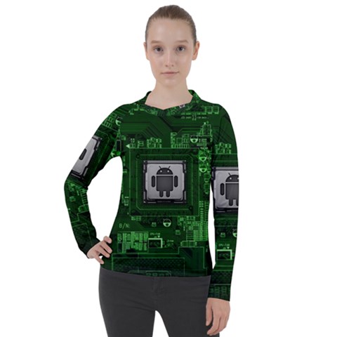 Technology Computer Chip Electronics Industry Circuit Board Women s Pique Long Sleeve Tee by Bakwanart