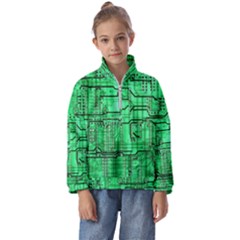 Green Circuit Board Computer Kids  Half Zip Hoodie by Bakwanart