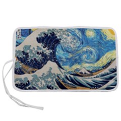 The Great Wave Of Kanagawa Painting Hokusai, Starry Night Vincent Van Gogh Pen Storage Case (l) by Bakwanart