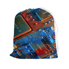 Gray Circuit Board Electronics Electronic Components Microprocessor Drawstring Pouch (2xl) by Bakwanart