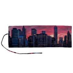 Skyline Sunset United States Reflection Usa,new York Manhattan Roll Up Canvas Pencil Holder (m) by Bakwanart