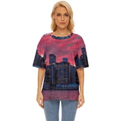 Skyline Sunset United States Reflection Usa,new York Manhattan Oversized Basic Tee