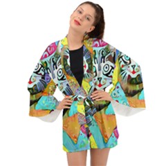 Kitten Cat Pet Animal Adorable Fluffy Cute Kitty Long Sleeve Kimono by 99art