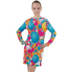 Circles Art Seamless Repeat Bright Colors Colorful Long Sleeve Hoodie Dress by 99art