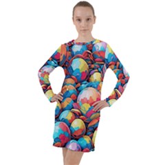 Pattern Seamless Balls Colorful Rainbow Colors Long Sleeve Hoodie Dress by 99art