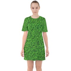 Green Grass Texture Summer Sixties Short Sleeve Mini Dress