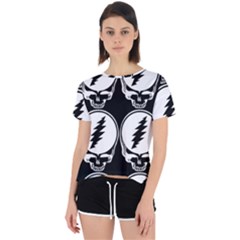 Black And White Deadhead Grateful Dead Steal Your Face Pattern Open Back Sport Tee by 99art