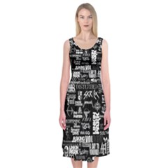 Music Pattern Black White Midi Sleeveless Dress by 99art