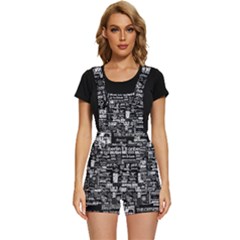 Music Pattern Black White Short Overalls