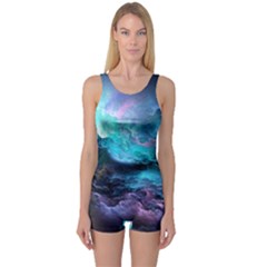 Abstract Graphics Nebula Psychedelic Space One Piece Boyleg Swimsuit by 99art