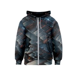 Architectural Design Abstract 3d Neon Glow Industry Kids  Zipper Hoodie by 99art