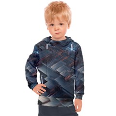 Architectural Design Abstract 3d Neon Glow Industry Kids  Hooded Pullover by 99art