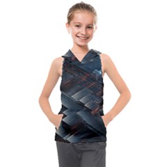 Architectural Design Abstract 3d Neon Glow Industry Kids  Sleeveless Hoodie by 99art