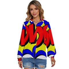 Pow Comic Comic Book Fight Women s Long Sleeve Button Up Shirt