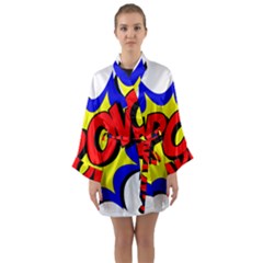 Kapow-comic-comic-book-fight Long Sleeve Satin Kimono by 99art