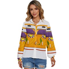 Car-transportation-cartoon-comic Women s Long Sleeve Button Up Shirt