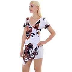 Tribal-masks-african-culture-set Short Sleeve Asymmetric Mini Dress by 99art