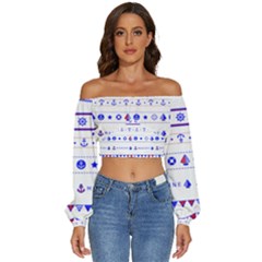 Marine Nautical Clip Art Long Sleeve Crinkled Weave Crop Top by 99art
