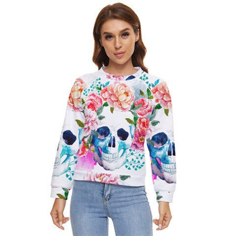 Day Of The Dead Skull Art Women s Long Sleeve Raglan Tee by 99art