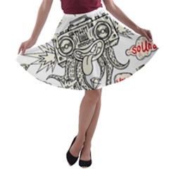 Drawing Clip Art Hand Painted Abstract Creative Space Squid Radio A-line Skater Skirt by 99art