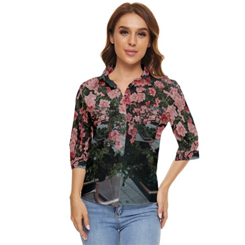 Pink Peony  Flower Women s Quarter Sleeve Pocket Shirt by artworkshop