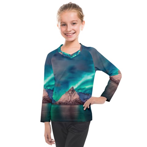 Amazing Aurora Borealis Colors Kids  Long Mesh Tee by B30l