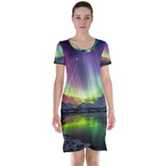 Aurora Borealis Polar Northern Lights Natural Phenomenon North Night Mountains Short Sleeve Nightdress by B30l