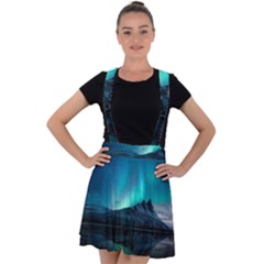 Aurora Borealis Mountain Reflection Velvet Suspender Skater Skirt