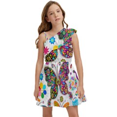 Butterflies Abstract Colorful Floral Flowers Vector Kids  One Shoulder Party Dress