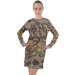 Iceland Cartography Map Renaissance Long Sleeve Hoodie Dress by B30l